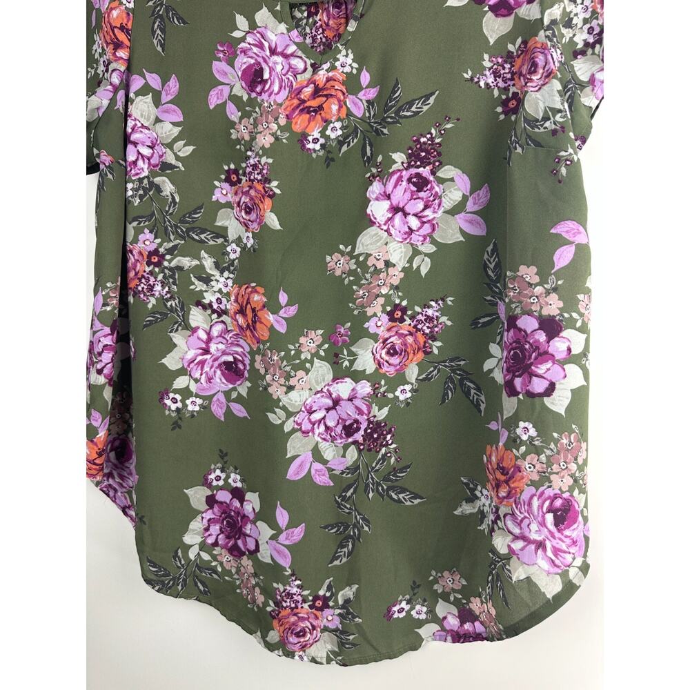 ✨2/$20 $Torrid Floral Georgette Keyhole Blouse Green Semi Sheer Plus Size 1 1X - Picture 5 of 9